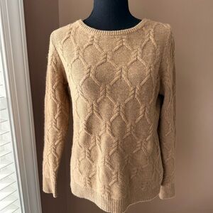 Pure Cashmere Women’s Elegant Tan Brown Cashmere Cable Knit Crew Neck Sweater